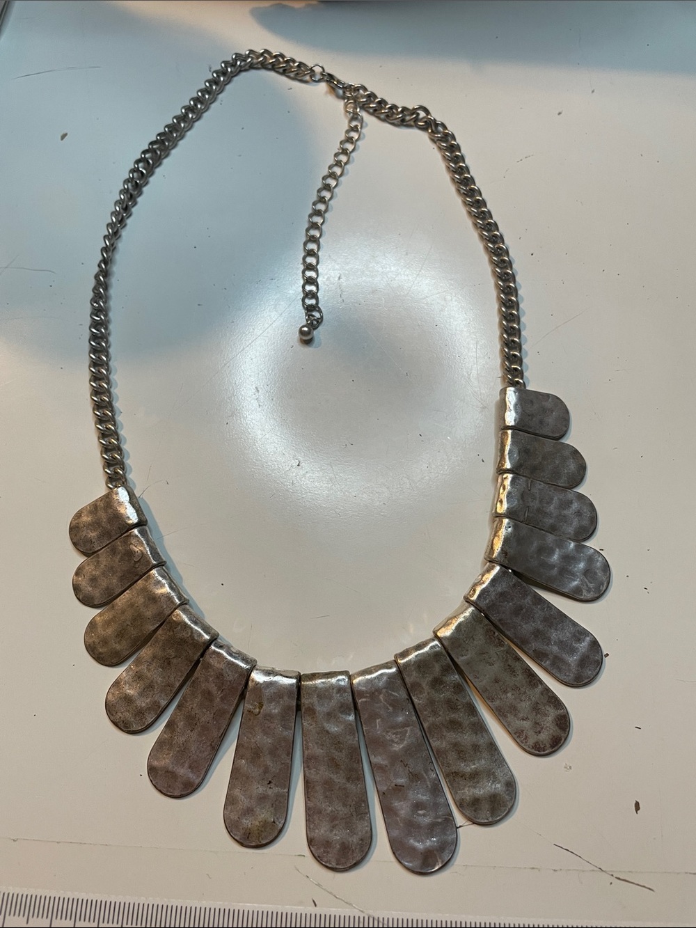 Women's Hammered Metal Statement Necklace in Silver
